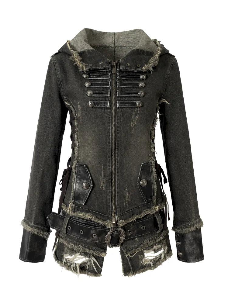 Denim Detachable Slim-Fit Hooded Jacket【s0000013951】