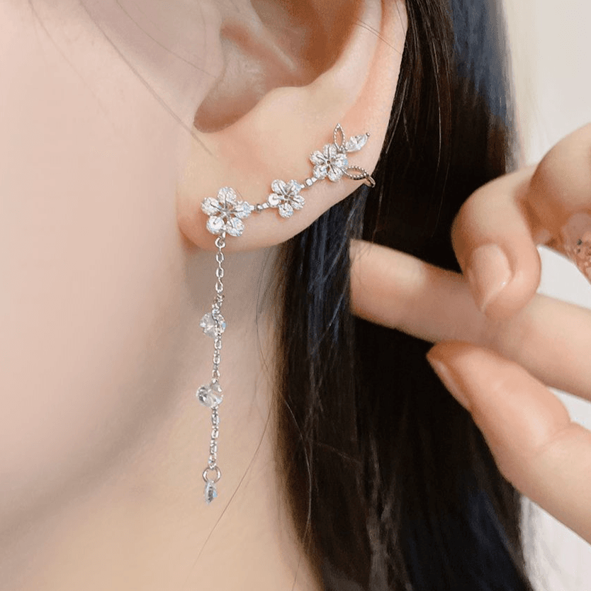 귓볼 큐빅 플라워 이어커프 귀걸이