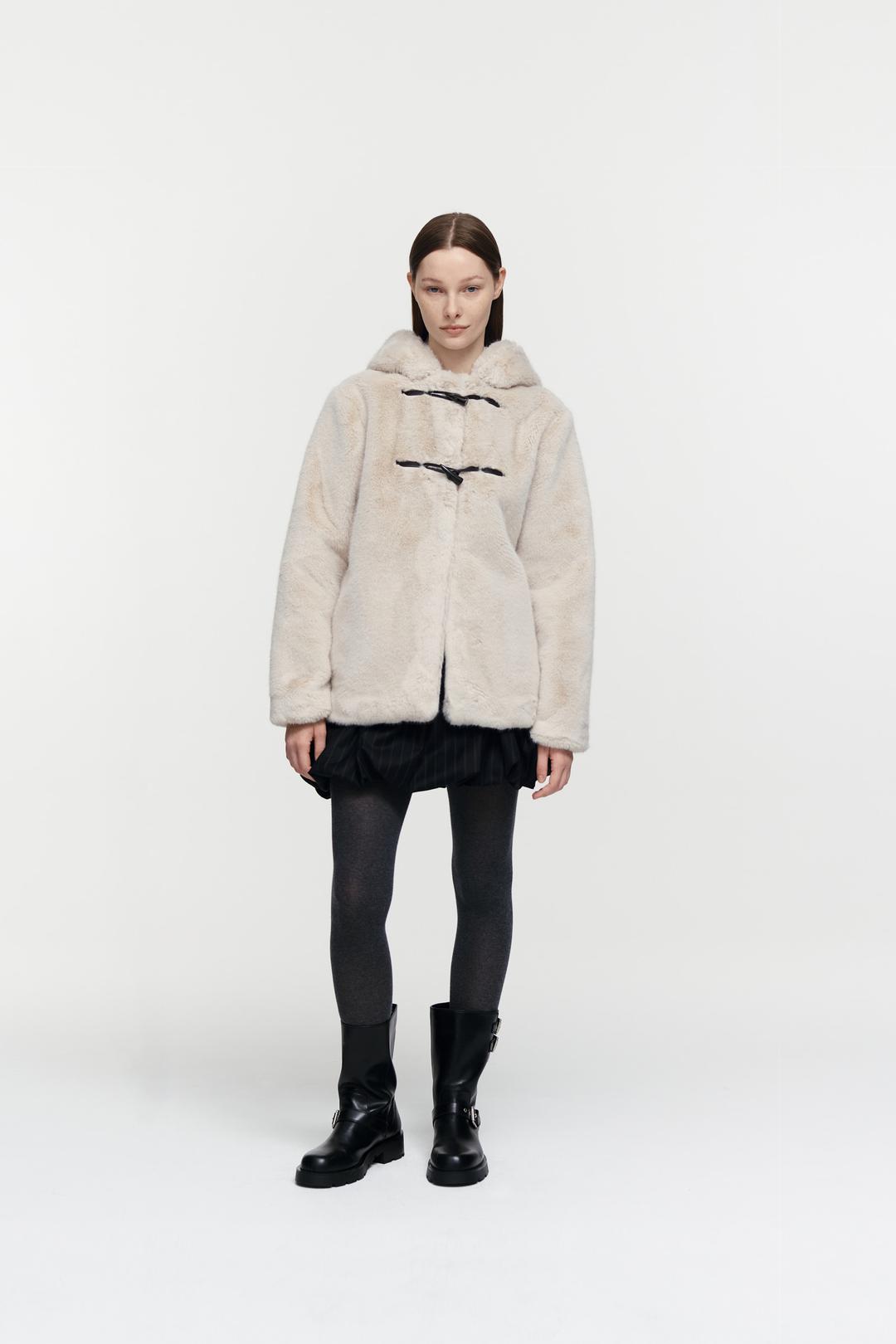 HOODIE FUR COAT (LIGHT BEIGE)