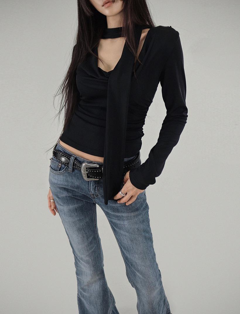 CHOKER DRAPE DEEP V-NECK MUFFLER T  (BACK HOOK BRA SET) 초커 드레이프 딥브이넥 머플러 티 ( 백후크 브라 세트 )