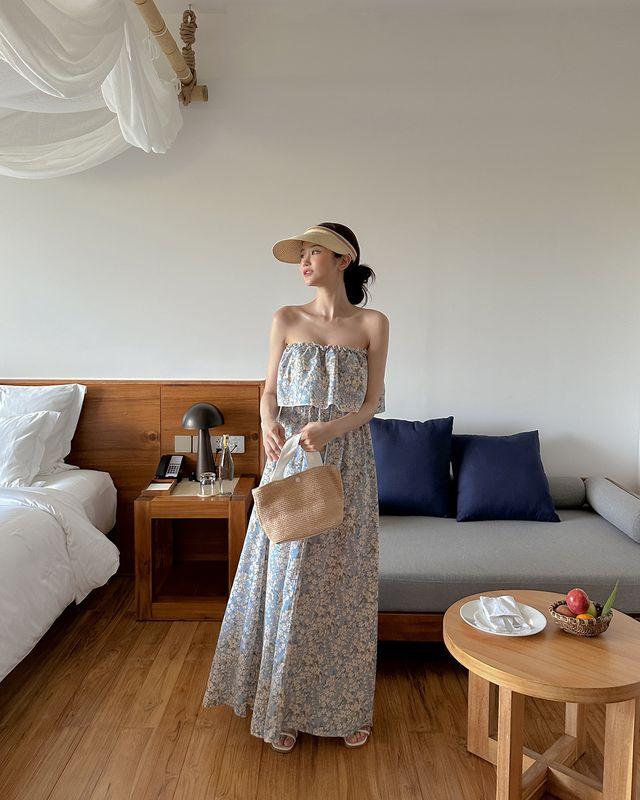 (당일출고) 살랑살랑 실리아 튜브탑 프릴 꽃 휴양지 비치 원피스 여행 동남아 해변 롱기장 맥시