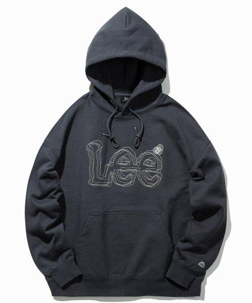 빅트위치 더블자수 오버핏 후드 차콜