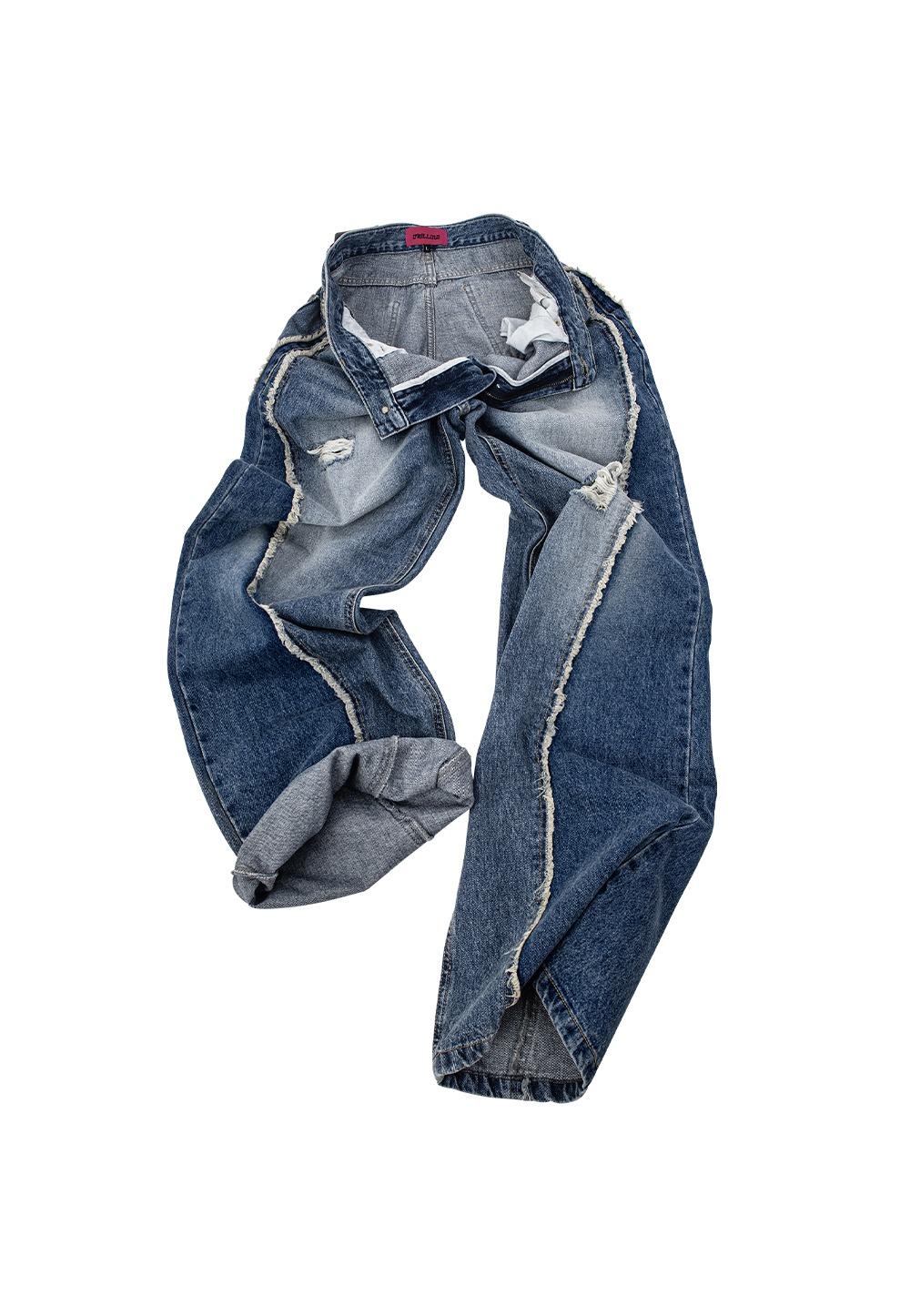 Destroyed wide denim pants - BLUE