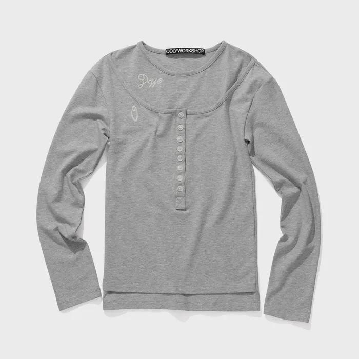 Layered Henley Tee, Ashen