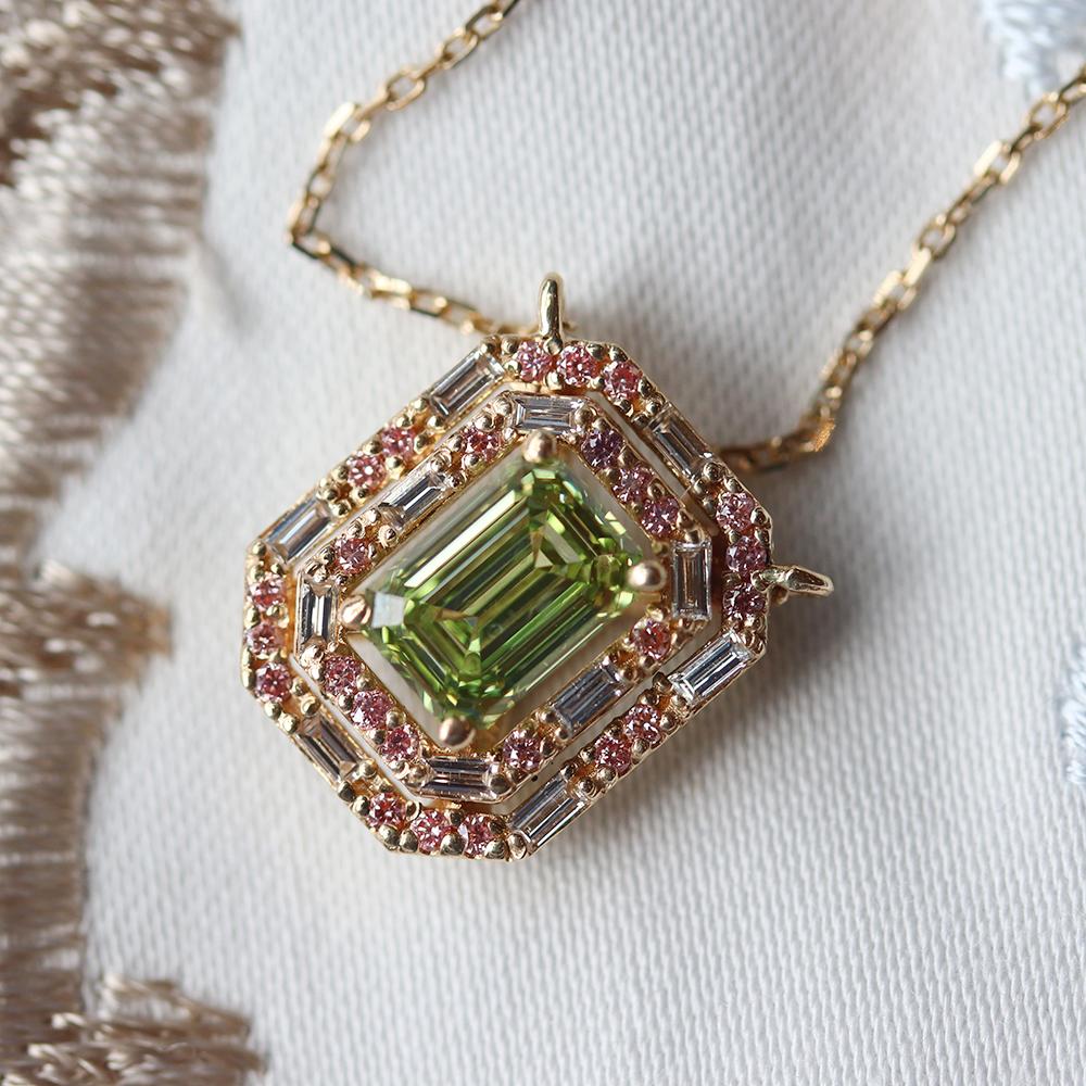 olive green lab-grown diamond bottega necklace