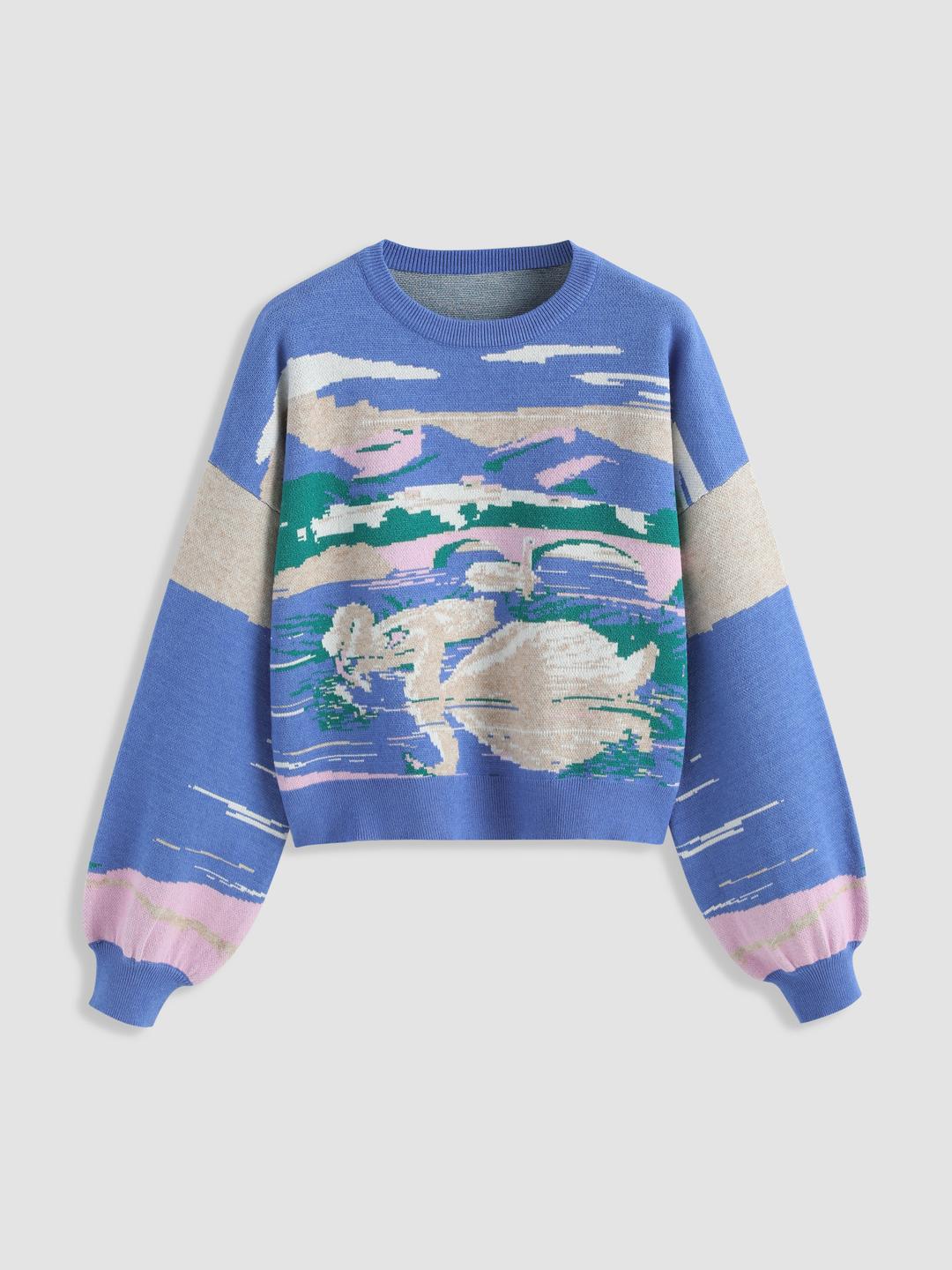 Swan & Landscape Crewneck Sweater