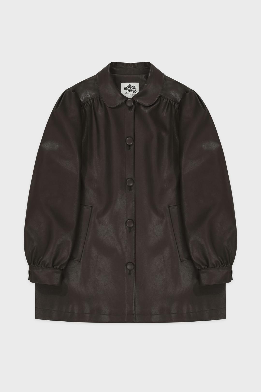 Shirring Leather Jacket (Brown)