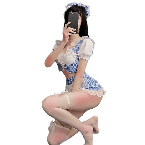 카밀라쇼룸 하늘색 체크 메이드복 크롭 디자인 - 코스튬 | 쿠팡