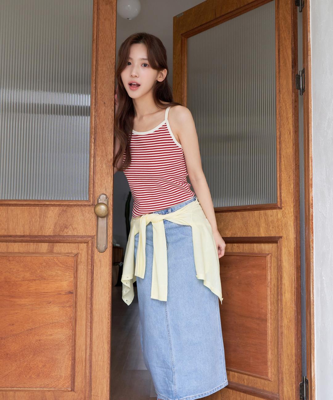 스파오 데님 롱 스커트_SPWJF23G01