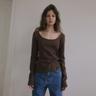 SCOOP NECK T-SHIRT_BROWN