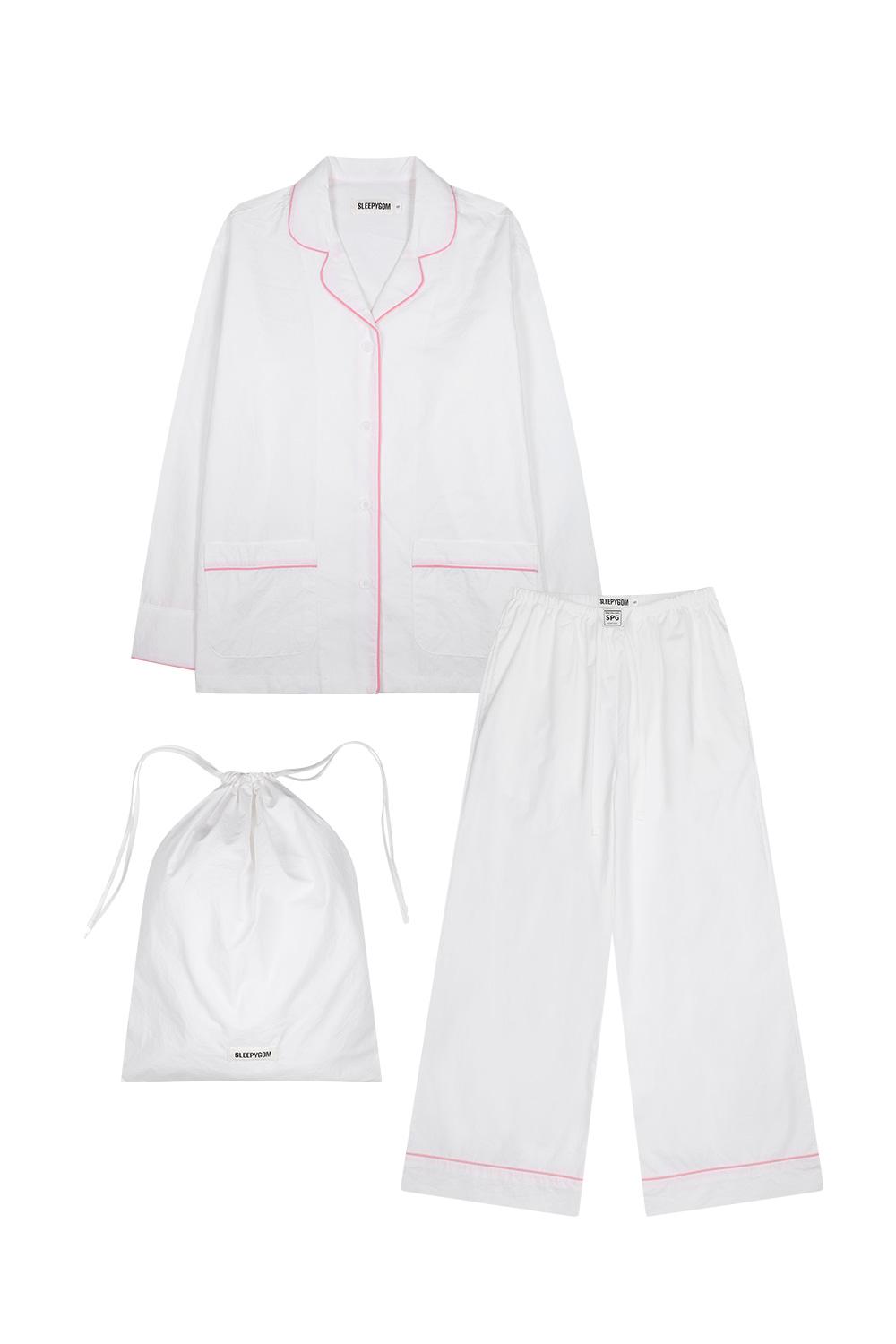 Pink Piping White Pajama set 15%
