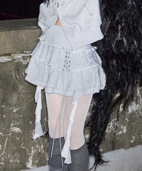 Tiered Ruffle Sweat Skirt (MELANGE GREY)