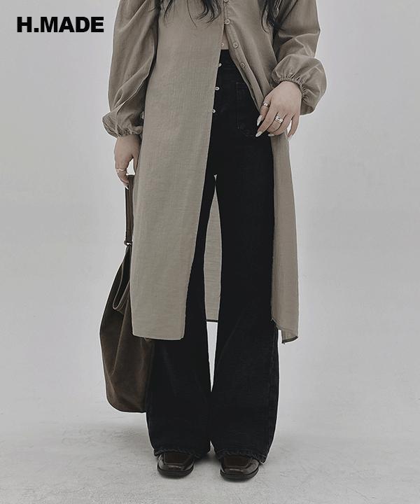 하비언니 MADE #13715 [2기장/키작녀] -5kg 롱다리 포켓 히든밴딩 스판 부츠컷 흑청 데님 팬츠 : 1color / XS~2XL