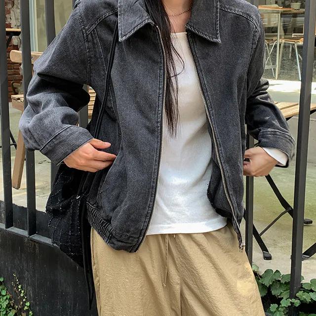 일로즈 밴딩 데님 집업 자켓 - 2color