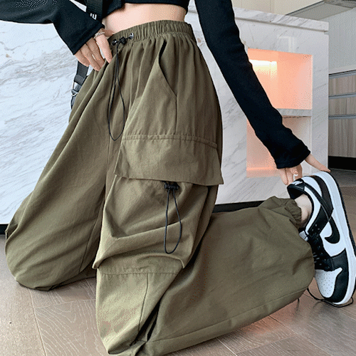 [여름신상/캐주얼]스트링 밴딩 건빵 조거팬츠 하이웨이스트 고무줄바지 카키 블랙 빅 포켓 아메카지룩 고프 코어룩 스트릿 하렘팬츠 항아리 빅사이즈 66-77