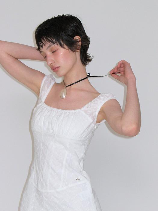 SHIRRING CORSET DRESS_WHITE