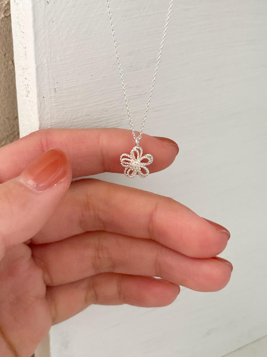 [925 silver] 코사지 꽃 은 목걸이