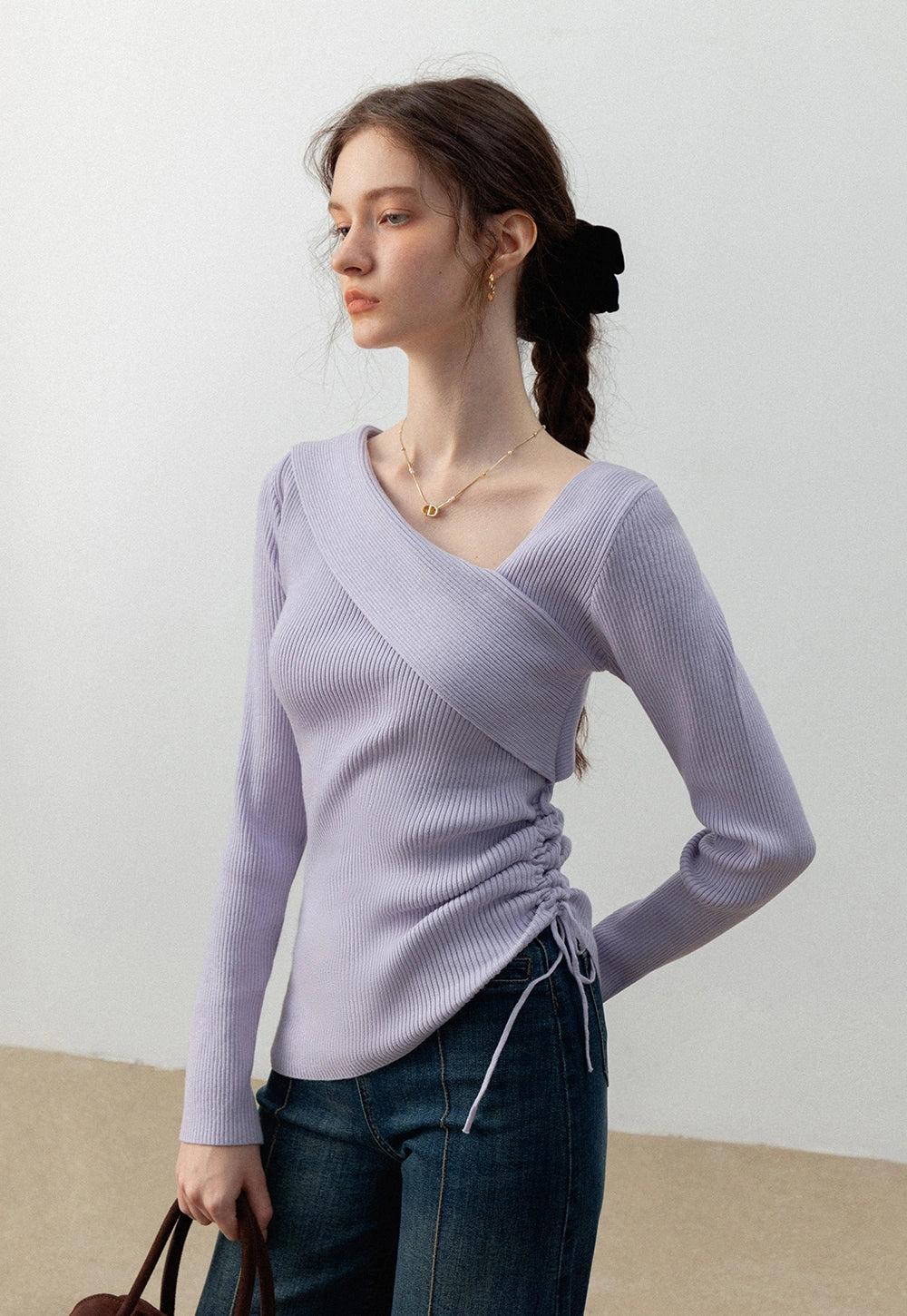 여성용 비대칭 오프숄더 니트 탑