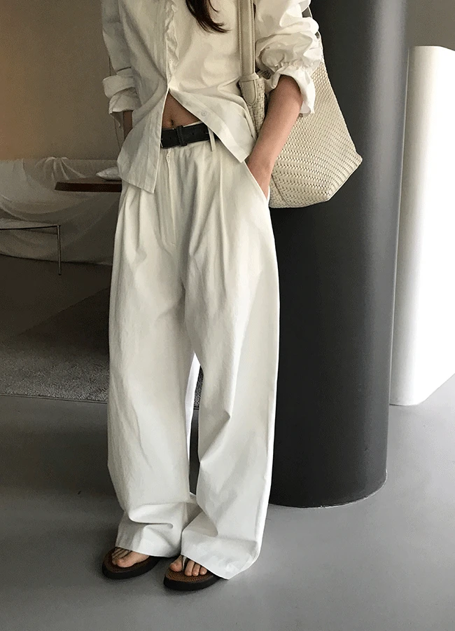 Tuck cotton pants (3color)