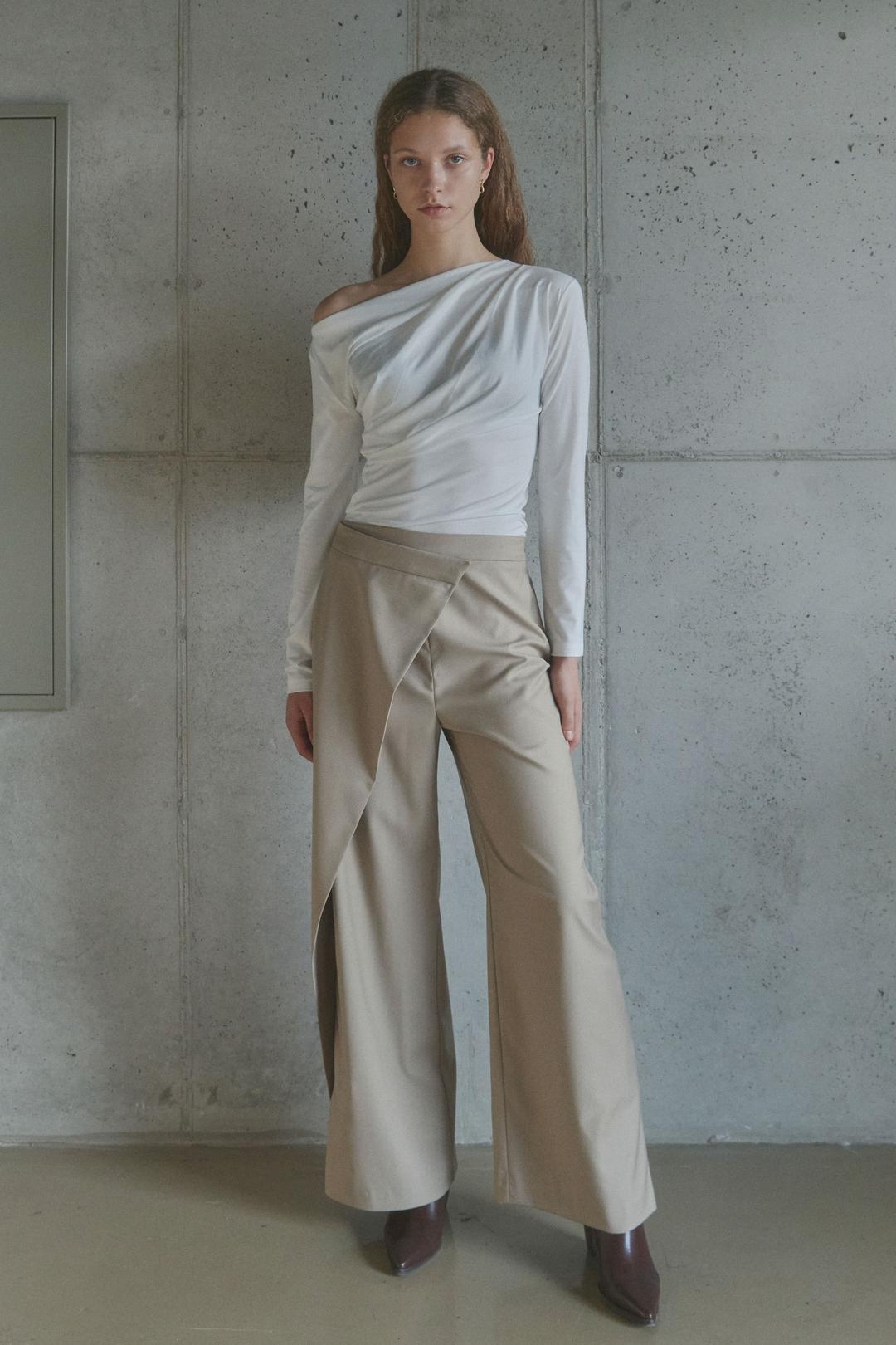 WRAP WIDE PANTS / BEIGE