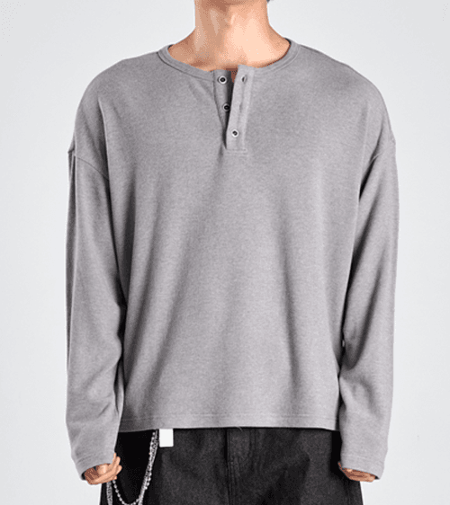 EcoCosy 헨리넥 니트 티셔츠 (그레이)