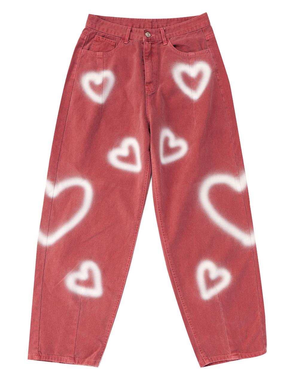 Heart Painting Pants Burgundy