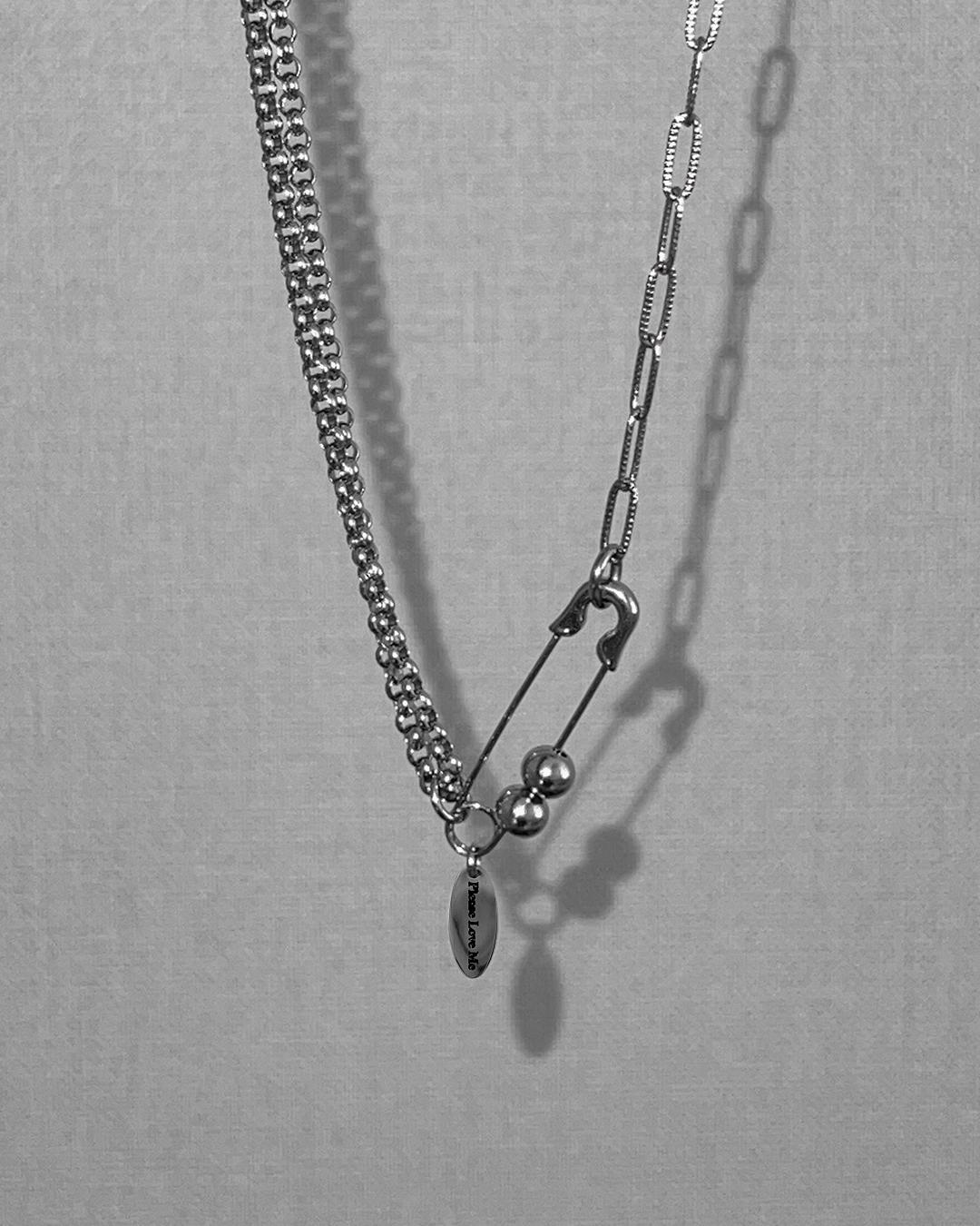 옷핀 써지컬스틸 레이어드 목걸이 - 힙한 유니크 후원 구슬