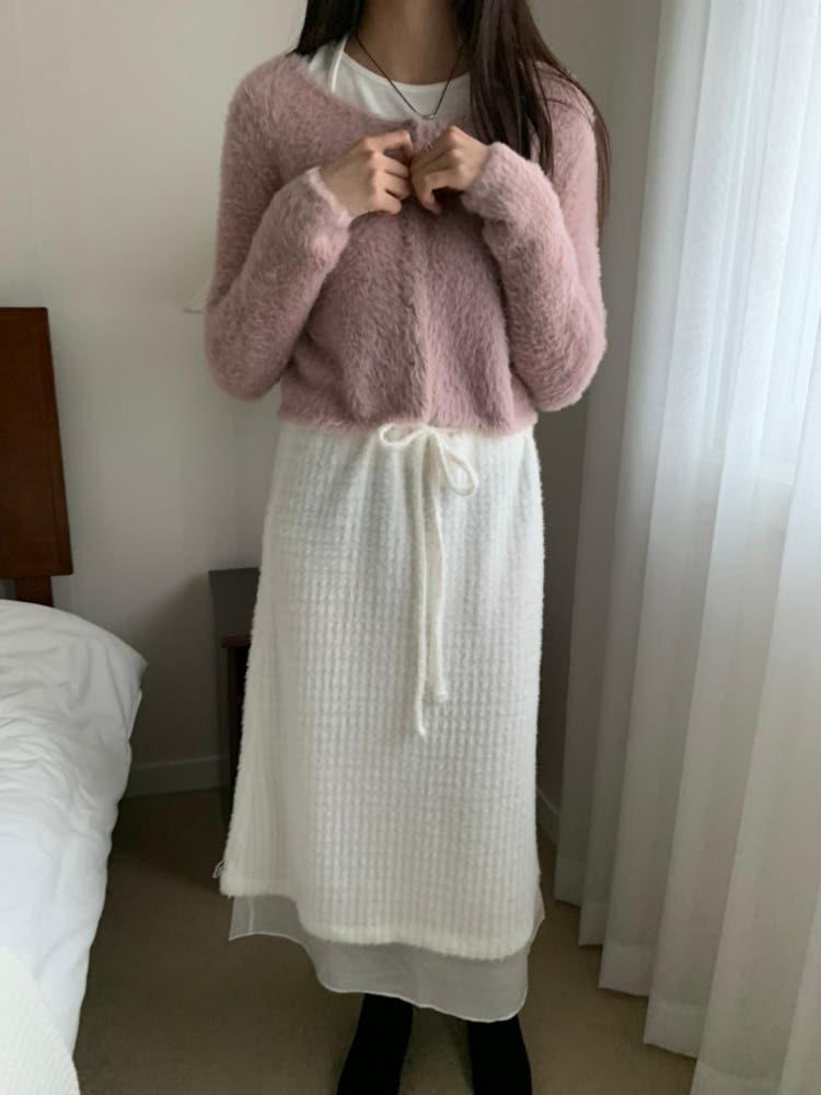 니트 레이어드 폭닥 롱 스커트