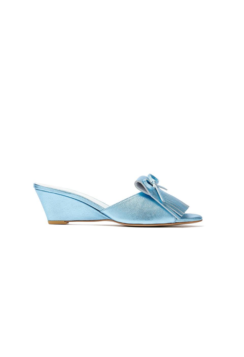 FRINGE WEDGE MULE, BLUE