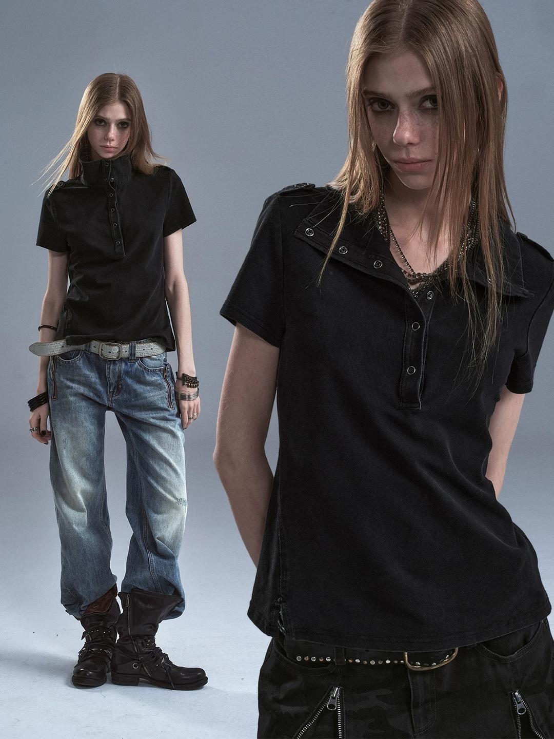 wearAndtear Stand Collar Washed T-Shirt