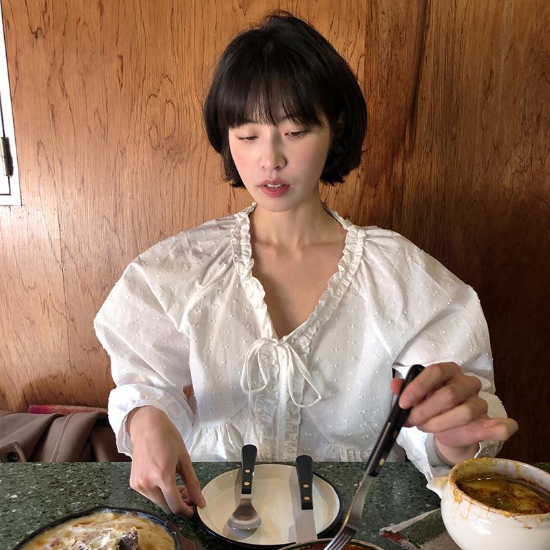 프롬비기닝 트리앙 프릴 레이스 블라우스(살안타템 여름 레이어드 레이스블라우스 블라우스 프릴블라우스 하객룩블라우스 레이스 빈티지 봄하객룩)