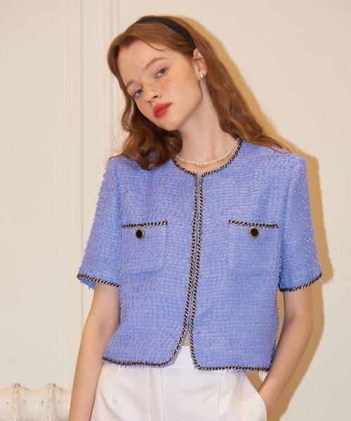 Short Sleeve Tweed Jacket_ Purple