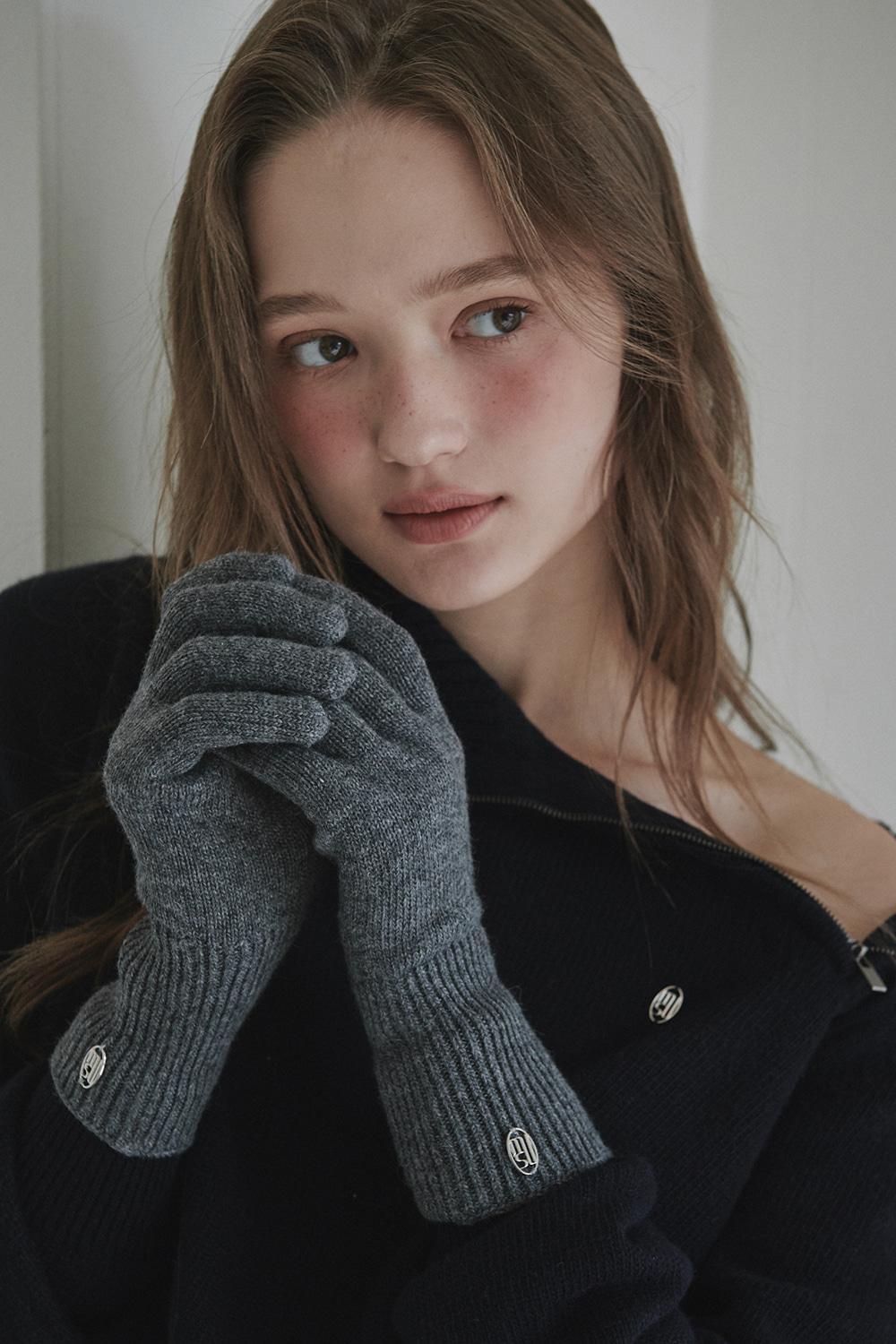 Wool knit gloves-Grey