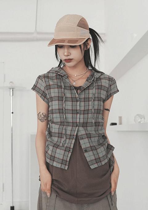 셔링 헤더 체크셔츠