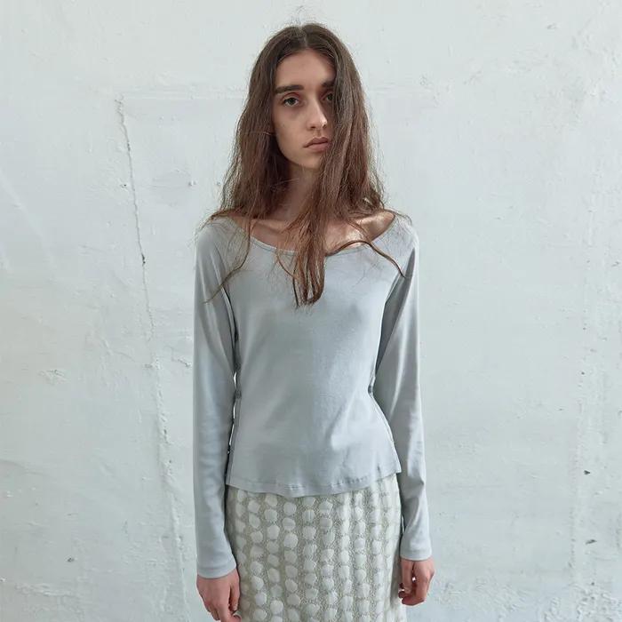 (1차 REORDER )SIDE-BUTTON DETAIL LONG SLEEVE TOP IN GREY