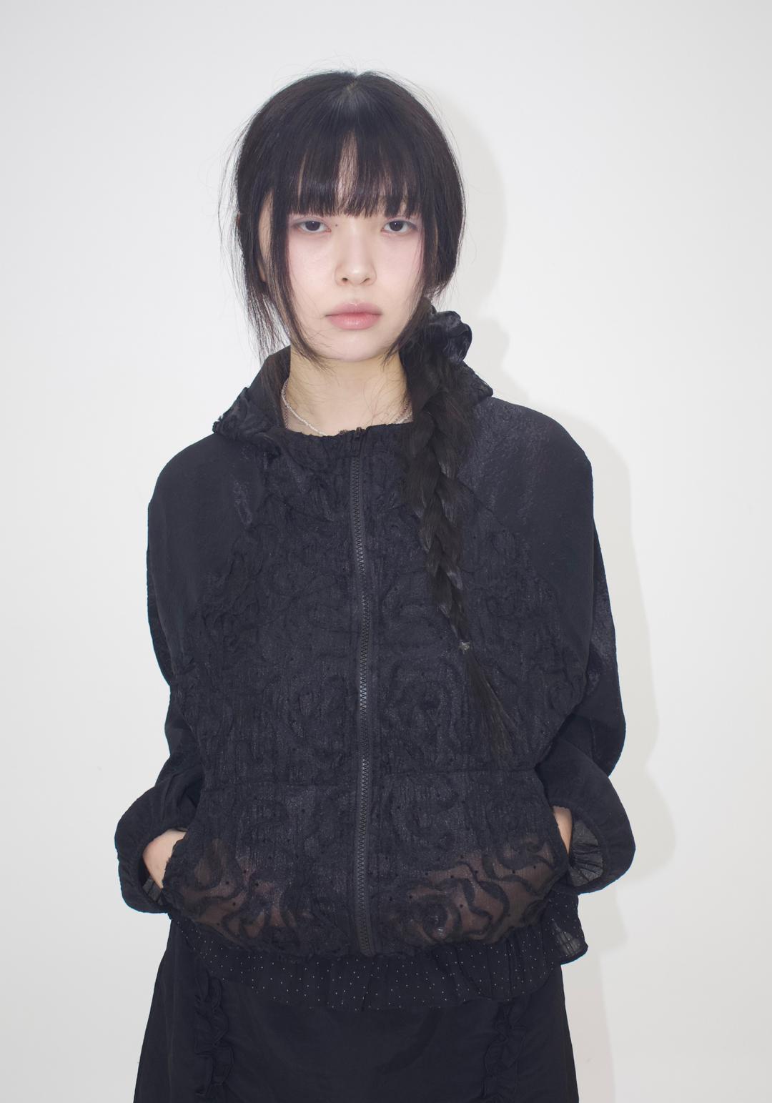 flower lace dot hoodie jumper_black