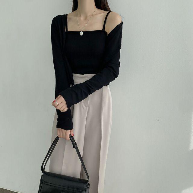 여자 여리 긴팔 가디건 나시 세트