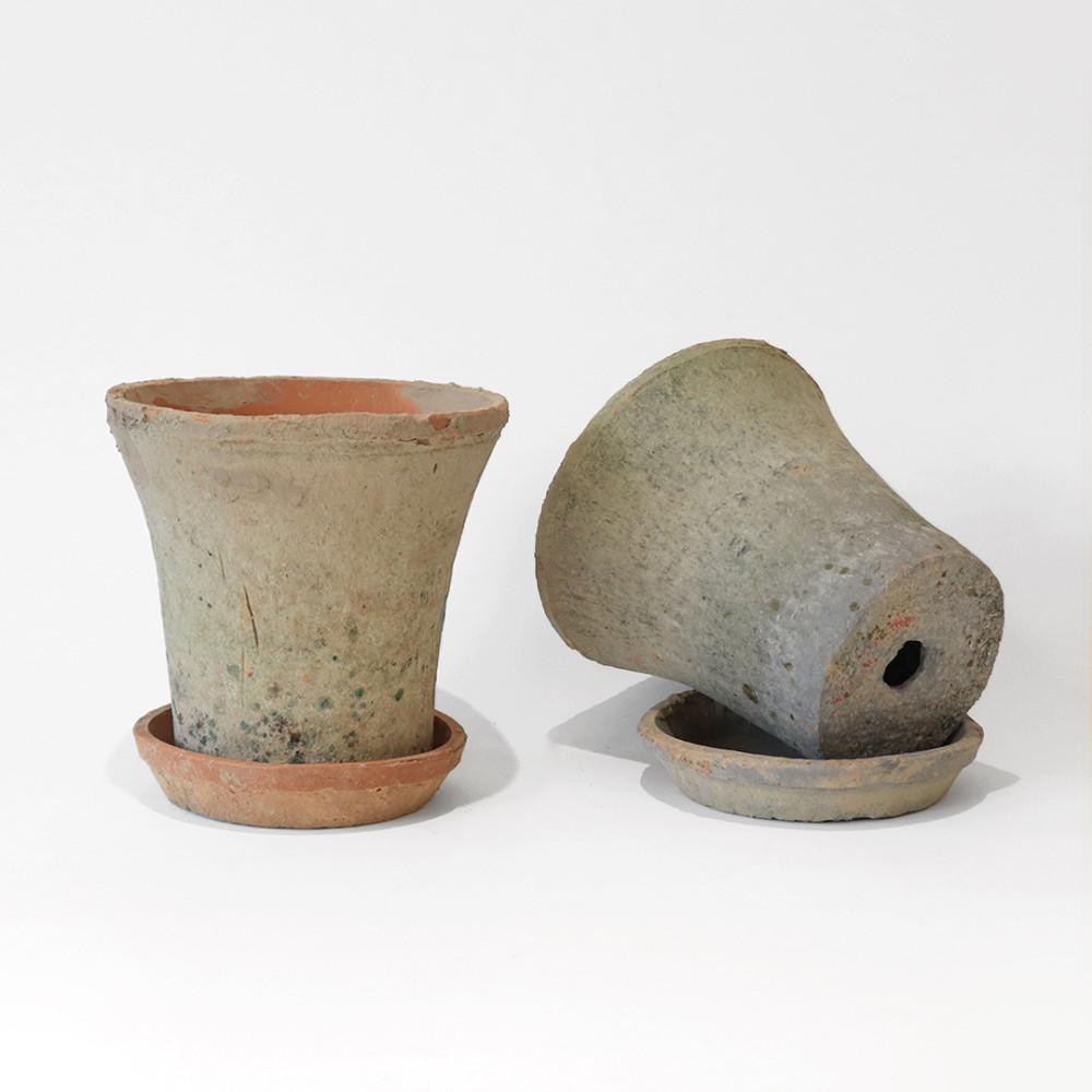 모스 트럼펫팟 받침세트 빈티지화분 도자기화분 베트남토분 10호