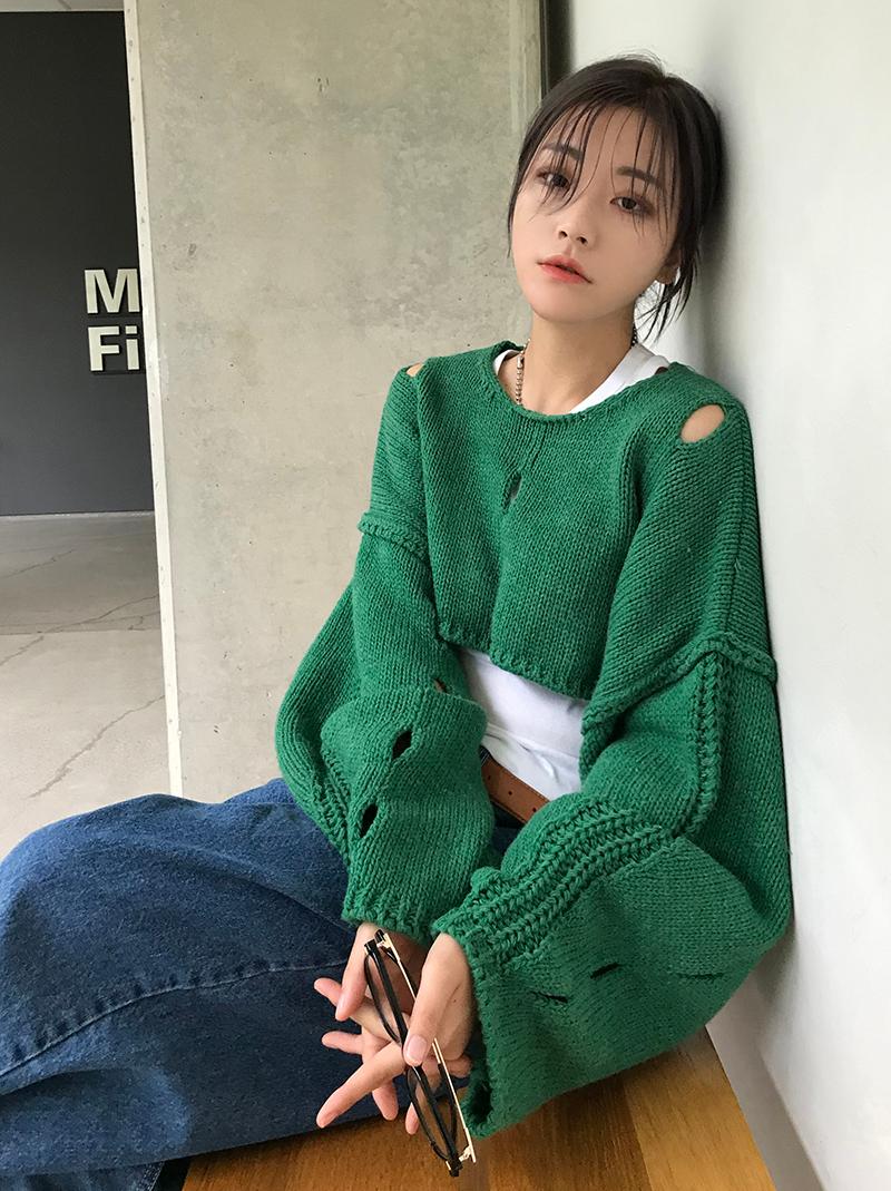 COLOR SUNG CROP KNIT (4color!)