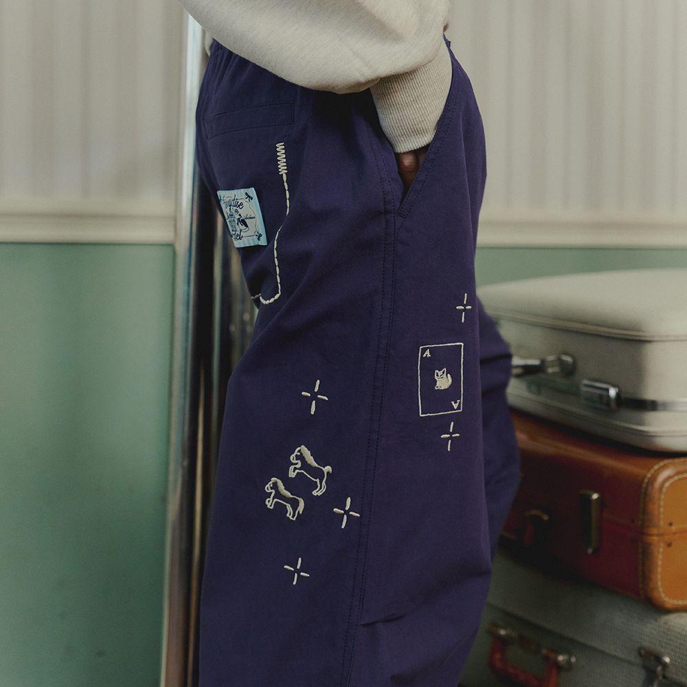 [RRxNAON] DRAWING STITCH PARACHUTE PANTS NAVY