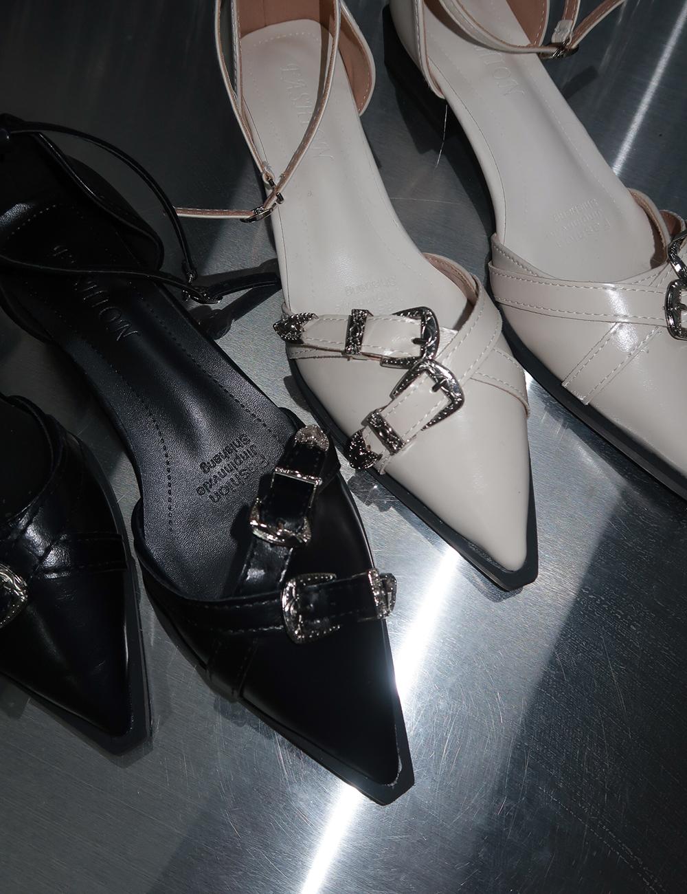 2 BUCKLE STILETTO FLAT SHOES / 2 버클 스틸레토 플랫 슈즈