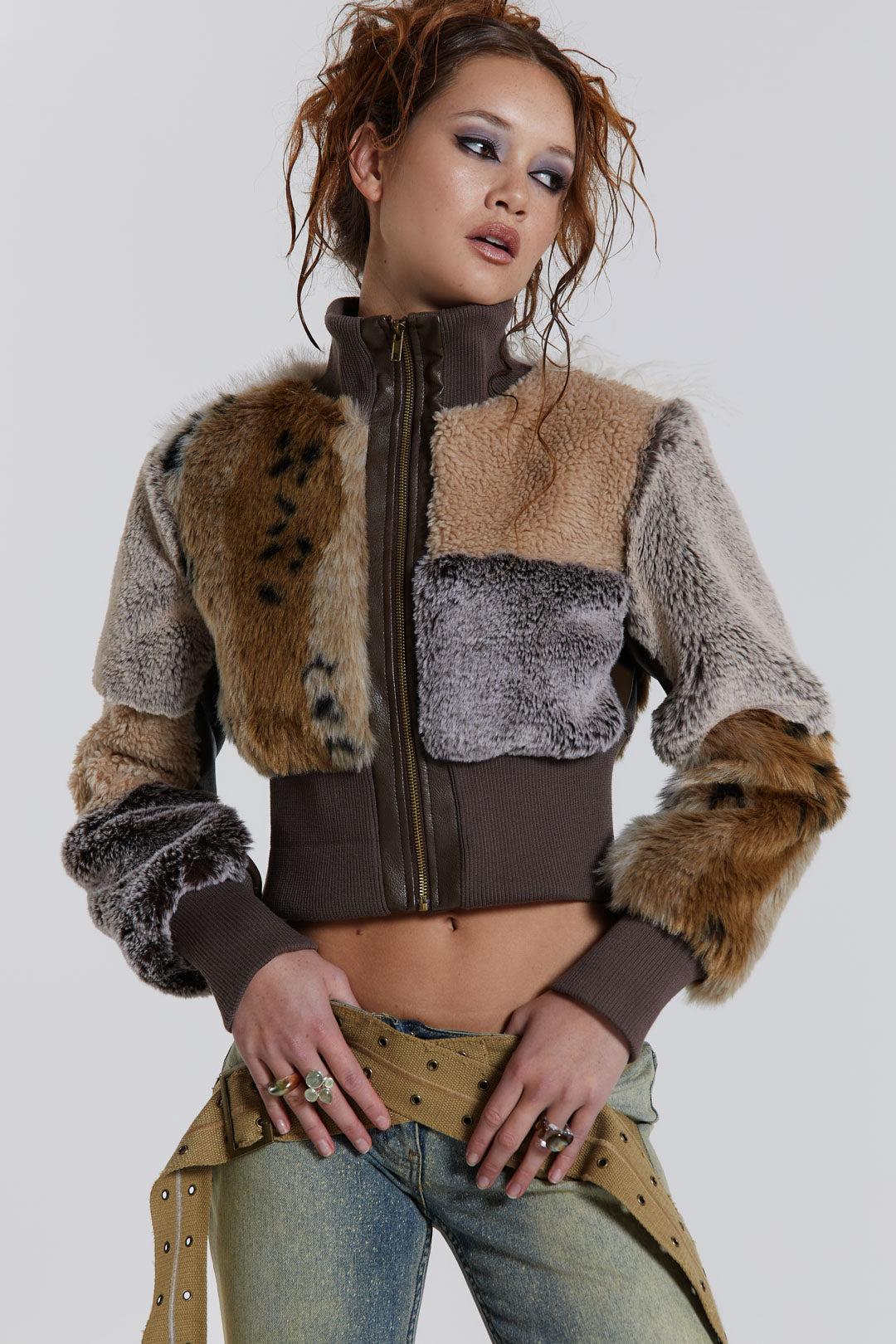 Soho Faux Fur Bomber Jacket - XS / Brown