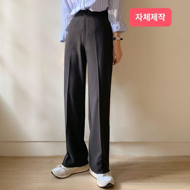 [쿠폰]*완벽군살ver[크림추가!!기장선택/XL까지/자체제작]★당일발송★ 구김적은 쫀쫀 스판 탄탄핏 하이웨스트 일자 밴딩 슬랙스/커버업텐션슬랙스