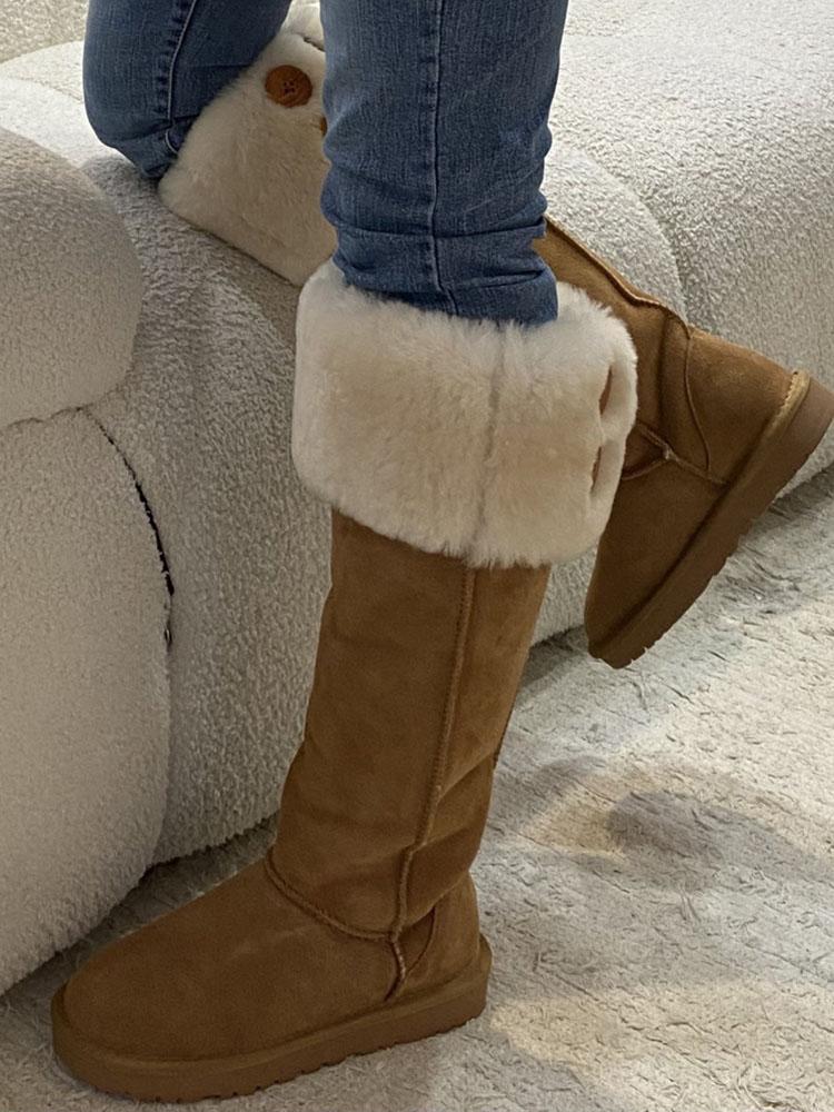 천연 소가죽 양모 니하이 롱어그 부츠