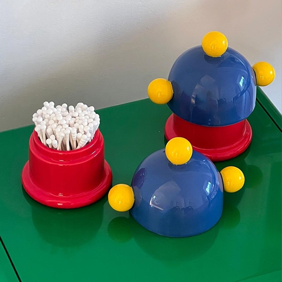 Cute Ball Cotton Swab 귀여운 머쉬룸 블루 옐로우 면봉 케이스