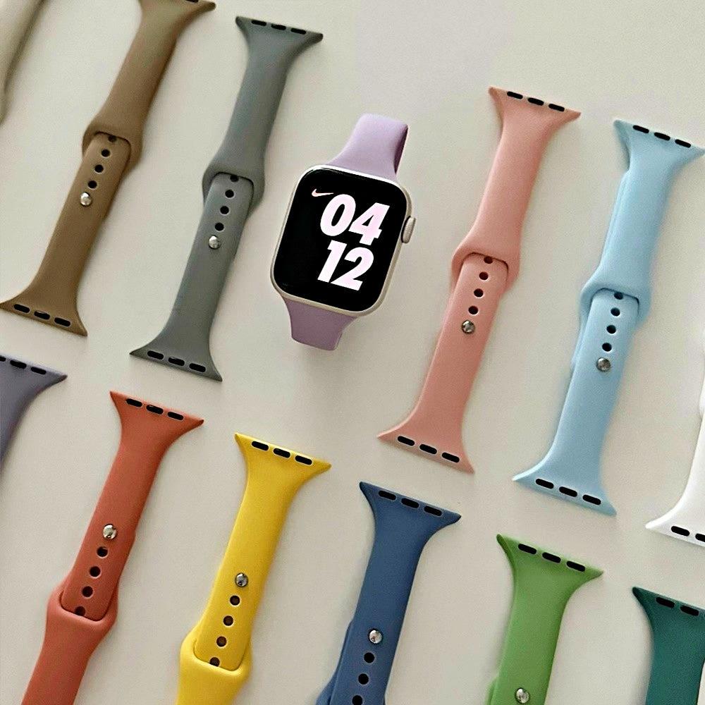 애플워치 스트랩 9 8 7 6 SE 2 슬림 실리콘 밴드 호환 시계줄 줄질