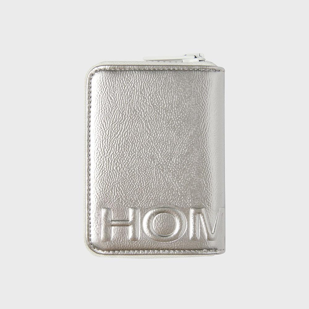enamel zip card holder - silver