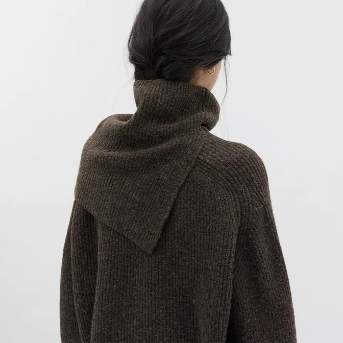 NECK WARMER SET WOOL KNIT FOGGY BROWN