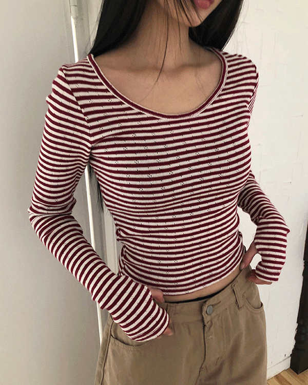 원더원더 [슬림핏✨] 로릭 단가라 워머 펀칭 긴팔 티셔츠