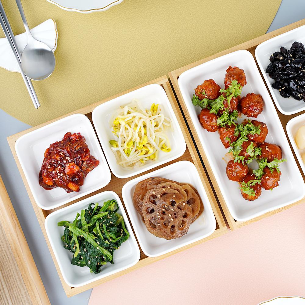 예쁜 도자기 분할 나눔접시 반찬그릇 대나무받침 소스 서빙접시 푸코서빙플레이트(정사각4)